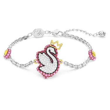 Swan 手鏈, 天鵝, 粉紅色, 鍍白金色 - Swarovski, 5650188