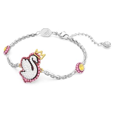 Swan 手鏈, 天鵝, 粉紅色, 鍍白金色 - Swarovski, 5650188