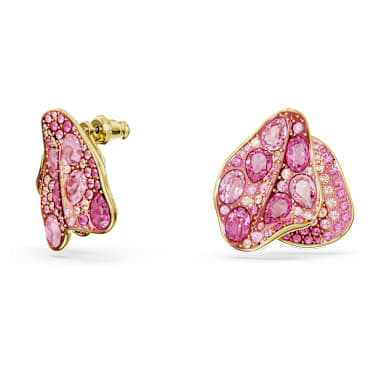 Pendientes de botón Idyllia, Diseño asimétrico, Flor, Rosas, Baño tono oro - Swarovski, 5650561