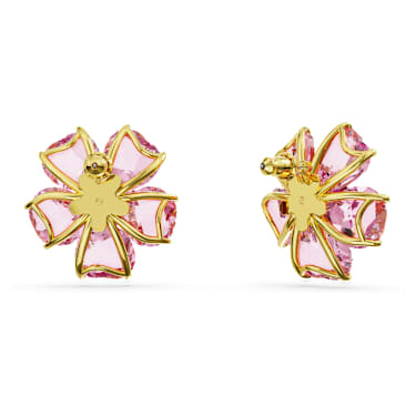 Idyllia stud earrings, Flower, Pink, 18K gold finish - Swarovski, 5650563