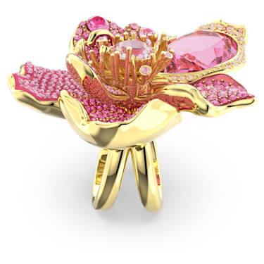 Florere cocktail ring, Pavé, Flower, Pink, Gold-tone plated - Swarovski, 5650565