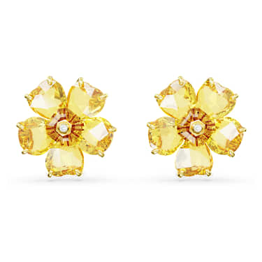 Idyllia stud earrings Flower Yellow Gold tone plated Swarovski