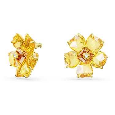 Idyllia stud earrings Flower Yellow Gold tone plated Swarovski