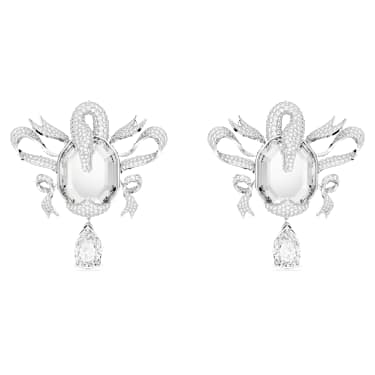 Pendientes de clip Fashion Swan, Cisne, Blancos, Baño de rodio - Swarovski, 5650895
