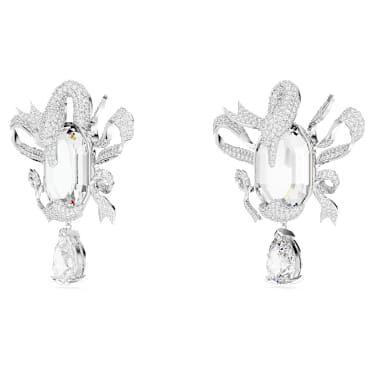 Fashion Swan clip earrings, Swan, White, Rhodium plated - Swarovski, 5650895