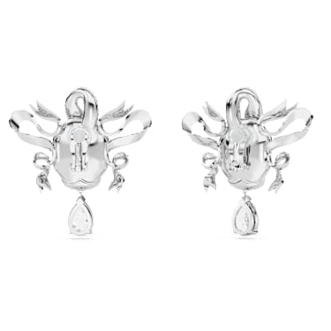 Pendientes de clip Fashion Swan, Cisne, Blancos, Baño de rodio - Swarovski, 5650895