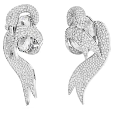 fashion swan clip earrings asymmetrical design swan white rhodium plated swarovski 5650898