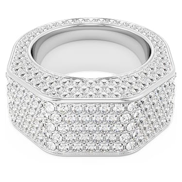 Pierścionek koktajlowy Dextera, Kształt ośmiokątny, Oprawa brukowa, Biały, Powłoka z rodu - Swarovski, 5651363