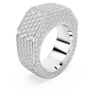 Pierścionek koktajlowy Dextera, Kształt ośmiokątny, Oprawa brukowa, Biały, Powłoka z rodu - Swarovski, 5651363