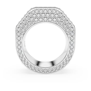 Dextera cocktail ring, Octagon shape, Pavé, White, Rhodium plated