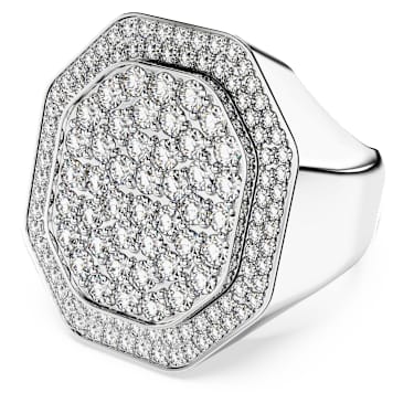 Dextera cocktailring, Achthoekige vorm, Wit, Rodium toplaag - Swarovski, 5651383
