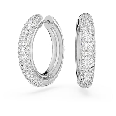 Dextera hoop earrings, Medium, White, Rhodium plated - Swarovski, 5651392