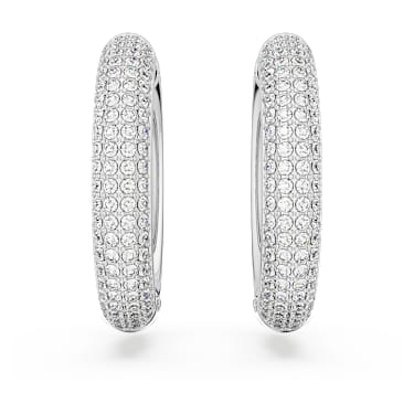 Orecchini a cerchio Dextera, Medi, Bianchi, Placcato rodio - Swarovski, 5651392