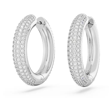 Orecchini a cerchio Dextera, Medi, Bianchi, Placcato rodio - Swarovski, 5651392
