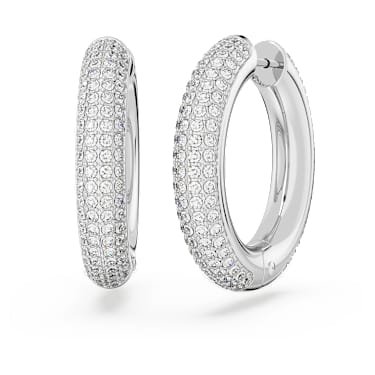 Orecchini a cerchio Dextera, Medi, Bianchi, Placcato rodio - Swarovski, 5651392