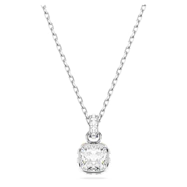 Birthstone 鏈墜, 方形切割, 四月, 白色, 鍍白金色 - Swarovski, 5651704