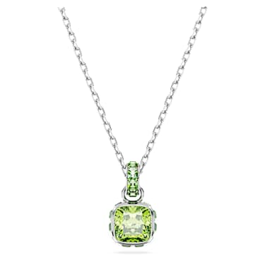 Birthstone จี้สร้อยคอ, เจียระไนทรงสี่เหลี่ยมจัตุรัส, สิงหาคม, เขียว, เคลือบโรเดียม - Swarovski, 5651706