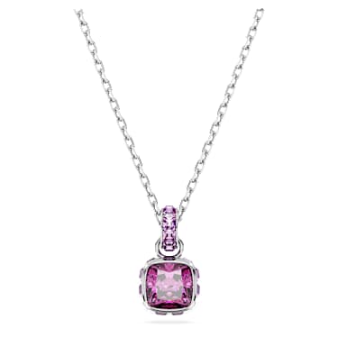 Birthstone pendant, Square cut, February, Purple, Rhodium plated - Swarovski, 5651708