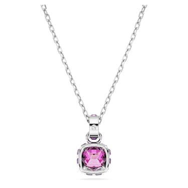 Birthstone pendant, Square cut, February, Purple, Rhodium plated - Swarovski, 5651708