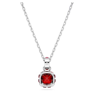 Birthstone pendant, Square cut, January, Red, Rhodium plated - Swarovski, 5651709