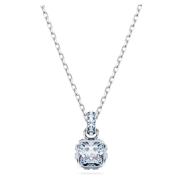 Birthstone pendant, Square cut, March, Blue, Rhodium plated - Swarovski, 5651794