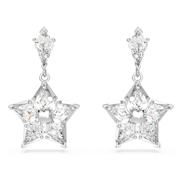 Stella Oorhangers, Kite-slijpvorm, Ster, Wit, Rodium toplaag - Swarovski, 5652002