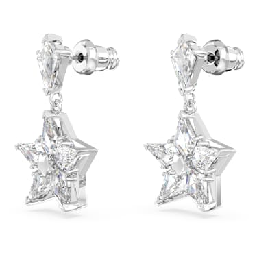 Stella Oorhangers, Kite-slijpvorm, Ster, Wit, Rodium toplaag - Swarovski, 5652002