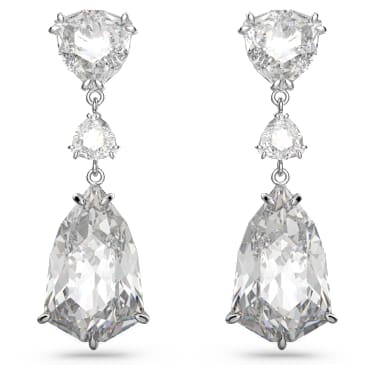 Mesmera drop earrings, Mixed cuts, White, Rhodium plated - Swarovski, 5652038