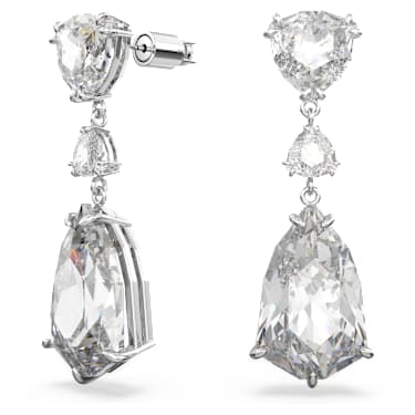 Mesmera drop earrings, Mixed cuts, White, Rhodium plated - Swarovski, 5652038