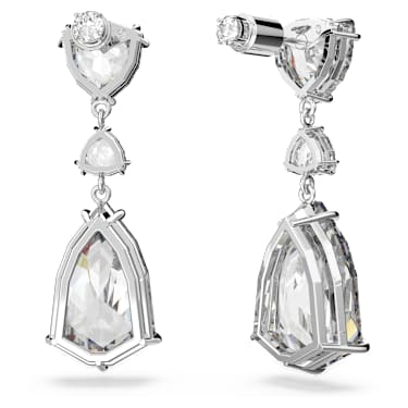 Mesmera drop earrings, Mixed cuts, White, Rhodium plated - Swarovski, 5652038