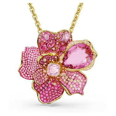 Idyllia 链坠和胸针, 密镶, 花朵, 粉红色, 镀金色调 - Swarovski, 5652068