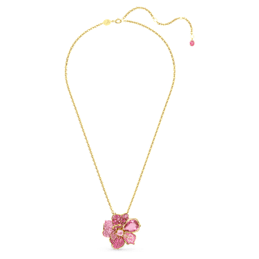 Idyllia 펜던트 및 브로치, 파베, 꽃, 핑크, 골드 톤 플래팅 - Swarovski, 5652068