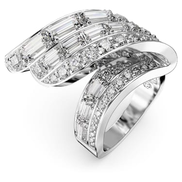 Hyperbola cocktail ring, Mixed cuts, White, Rhodium plated - Swarovski, 5652097