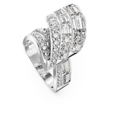 Hyperbola cocktail ring, Mixed cuts, White, Rhodium plated - Swarovski, 5652100
