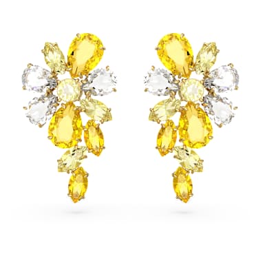Gema drop earrings, Mixed cuts, Flower, Yellow, Gold-tone plated - Swarovski, 5652802
