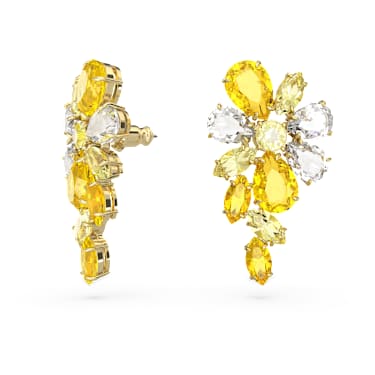 Gema drop earrings, Mixed cuts, Flower, Yellow, Gold-tone plated - Swarovski, 5652802