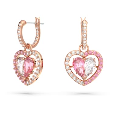 Gema 520 水滴形耳環, 心形, 粉紅色, 鍍玫瑰金色調 - Swarovski, 5653010