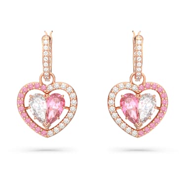 Gema 520 水滴形耳環, 心形, 粉紅色, 鍍玫瑰金色調 - Swarovski, 5653010