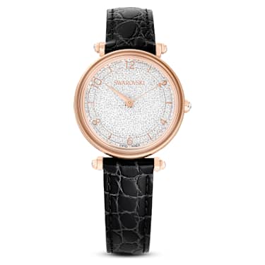 Montre Crystalline Wonder, Fabriqué en Suisse, Bracelet en cuir, Noir, Finition or rose - Swarovski, 5653359