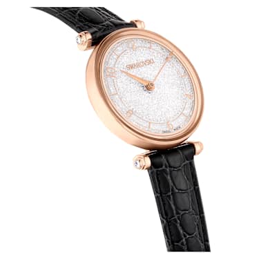 Crystalline Wonder Uhr Schweizer Produktion Lederarmband Schwarz Rosegoldfarbenes Finish
