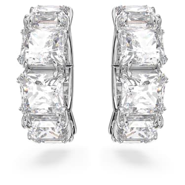 Matrix clip earrings, Square cut, White, Rhodium plated - Swarovski, 5654557