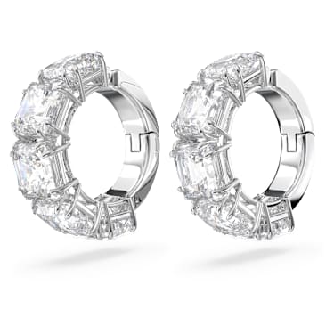 Matrix Ohrclips, Kissenschliff, Weiß, Rhodiniert - Swarovski, 5654557