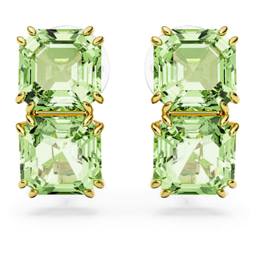 Millenia 夾式耳環, 方形切割, 綠色, 鍍金色色調 - Swarovski, 5654559