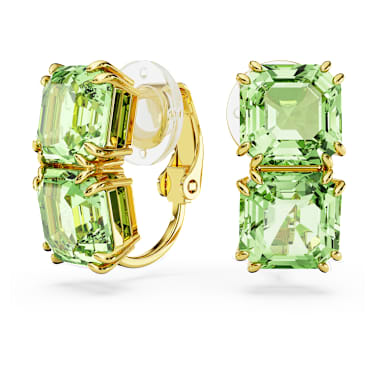 Millenia 夾式耳環, 方形切割, 綠色, 鍍金色色調 - Swarovski, 5654559