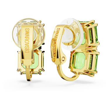 Millenia clip earrings, Square cut, Green, Gold-tone plated - Swarovski, 5654559