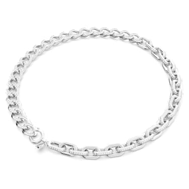 Dextera necklace, Mixed links, White, Rhodium plated