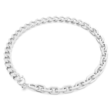 Dextera necklace, Mixed links, White, Rhodium plated