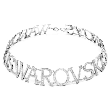 Wordmark 束颈项链, 施华洛世奇, 白色, 镀铑 - Swarovski, 5656158
