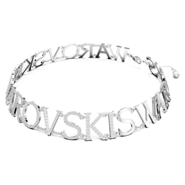 Wordmark choker, Swarovski, White, Rhodium plated - Swarovski, 5656158