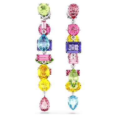 Gema Drop-Ohrhänger, Asymmetrisches Design, Verschiedene Schliffe, Lang, Mehrfarbig, Rhodiniert - Swarovski, 5656417